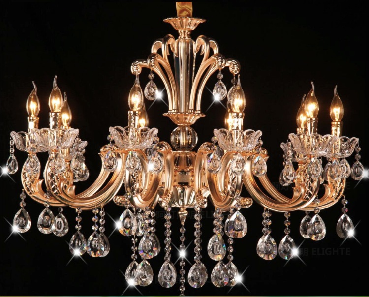 classic 10 arms and 12 arms gold crystal chandelier lighting fixture lustre crystal hanging lamp pendant