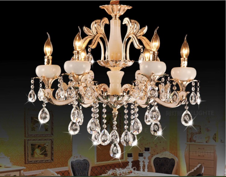 classic crystal chandelier light gold color crystal lighting with 6 arms d650mm ac guaranteed