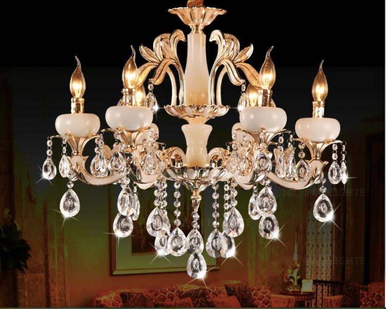 classic crystal chandelier light gold color crystal lighting with 6 arms d650mm ac guaranteed