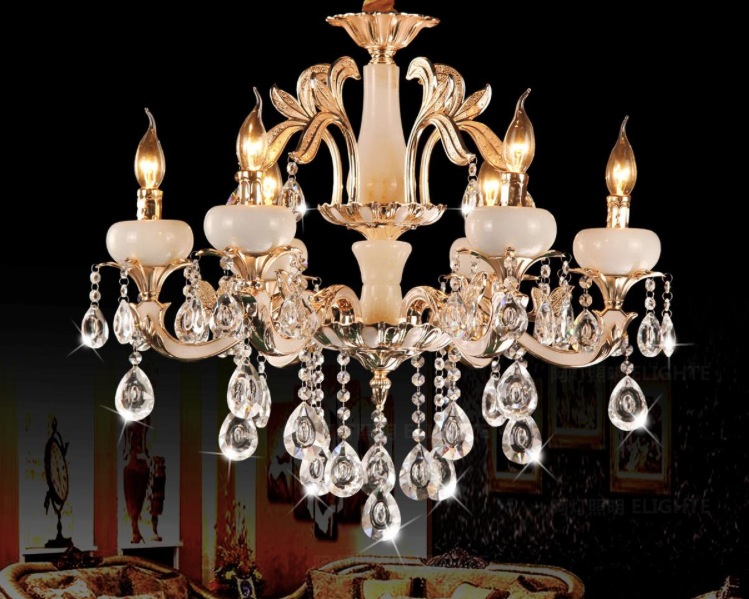 classic crystal chandelier light gold color crystal lighting with 6 arms d650mm ac guaranteed