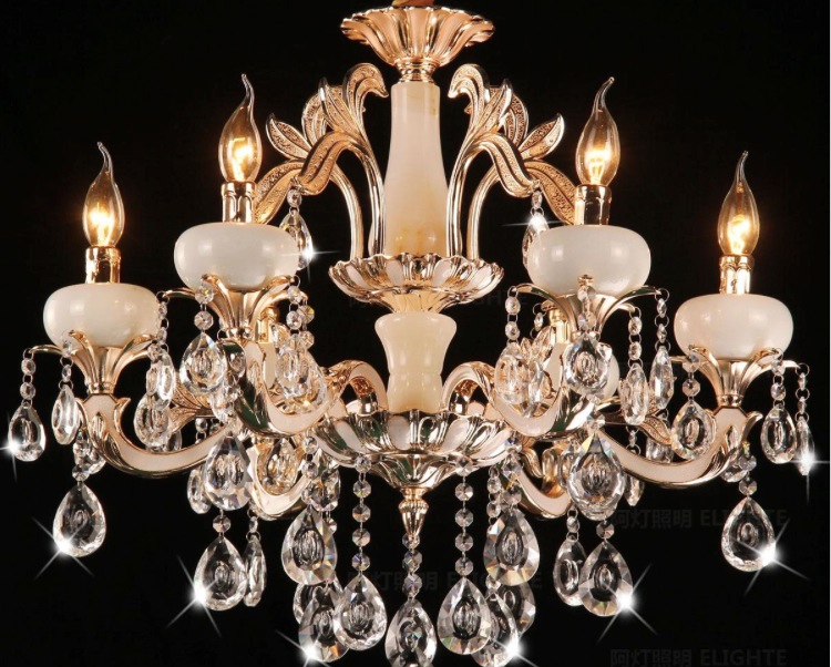 classic crystal chandelier light gold color crystal lighting with 6 arms d650mm ac guaranteed