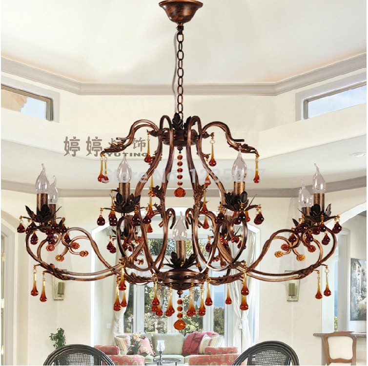 continental crystal candle lamp vintage wrought iron chandelier bedroom dining-room lamp lighting lamps