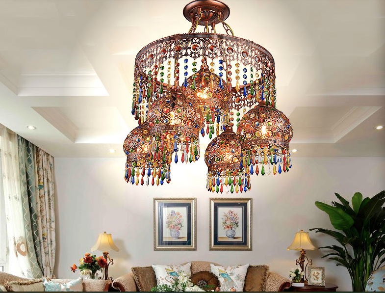 crystal pendant lamps lighting fixtures, 4+1l bohemian style semicircel iron ceiling pendant lamps,ac110-240v