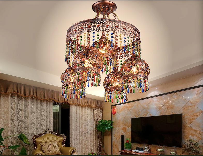 crystal pendant lamps lighting fixtures, 4+1l bohemian style semicircel iron ceiling pendant lamps,ac110-240v