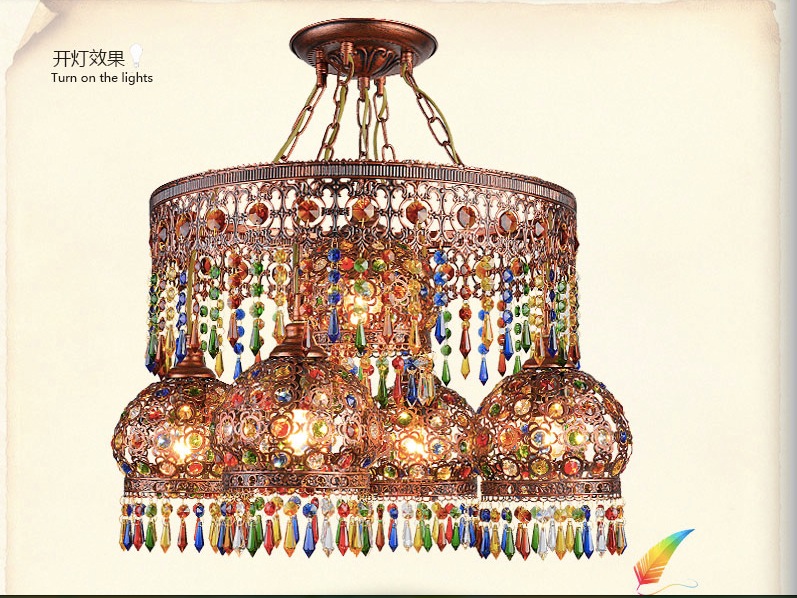 crystal pendant lamps lighting fixtures, 4+1l bohemian style semicircel iron ceiling pendant lamps,ac110-240v