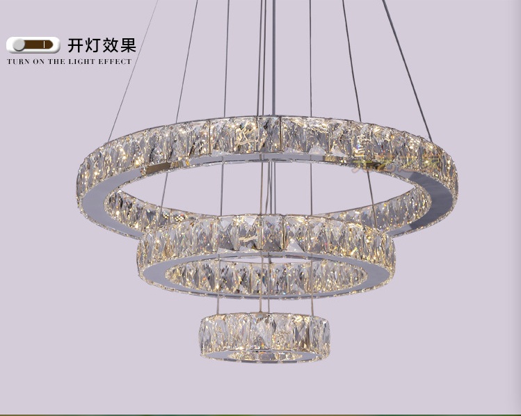 crystal ring led chandelier crystal lamp / light / lighting fixture modern led circle light ready stocks