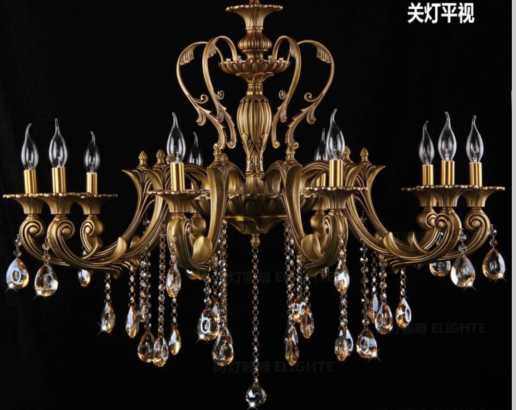 d1000mm h650mm 10 heads brass pendant lamp, antique brass chandelier, vintage copper glass ac guaranteed