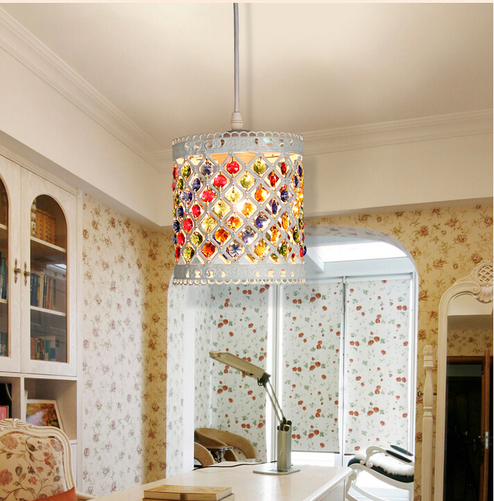 d150mm crystal pendant lamps lighting, 1 head bohemian iron bar pendant light colorful crystal pendant light