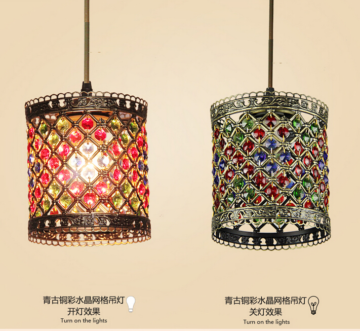 d150mm crystal pendant lamps lighting, 1 head bohemian iron bar pendant light colorful crystal pendant light