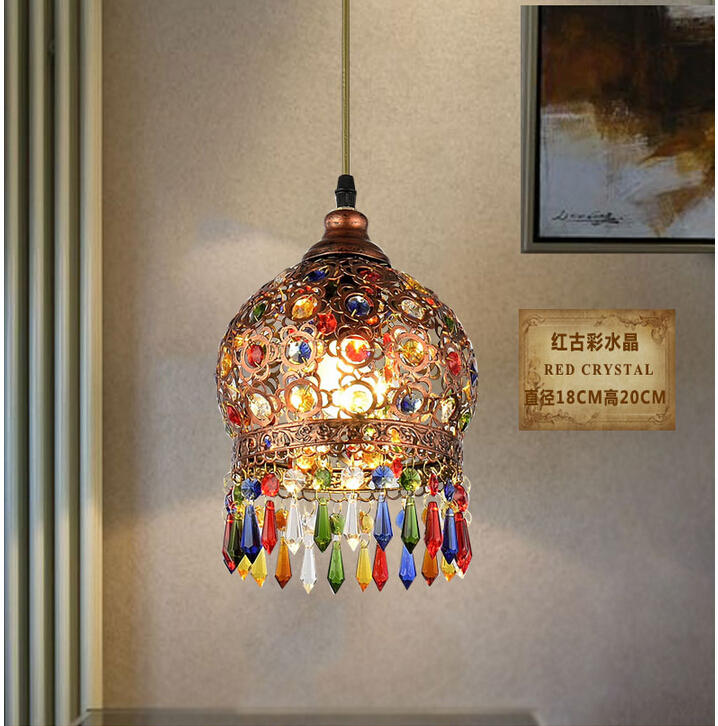 d180mm crystal pendant lamps lighting, 1 head bohemian iron bar pendant light colorful crystal pendant light