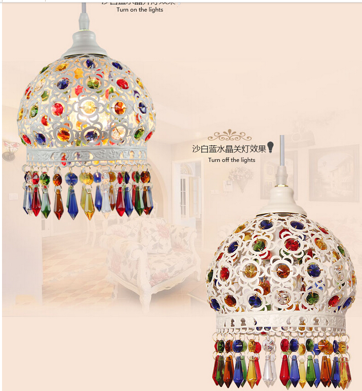 d180mm crystal pendant lamps lighting, 1 head bohemian iron bar pendant light colorful crystal pendant light