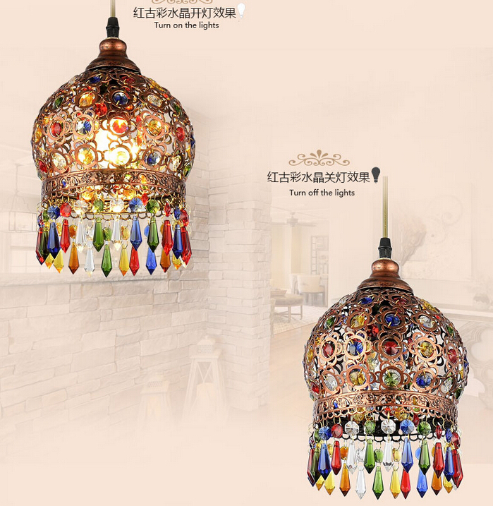 d180mm crystal pendant lamps lighting, 1 head bohemian iron bar pendant light colorful crystal pendant light