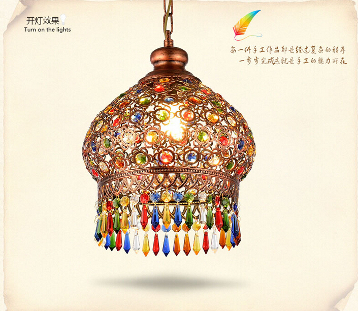 d250mm crystal pendant lamps lighting, 1 head bohemian iron bar pendant light colorful crystal pendant light