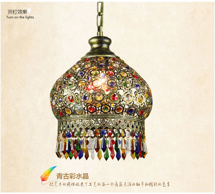 d250mm crystal pendant lamps lighting, 1 head bohemian iron bar pendant light colorful crystal pendant light