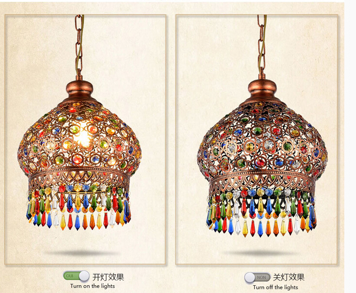 d250mm crystal pendant lamps lighting, 1 head bohemian iron bar pendant light colorful crystal pendant light