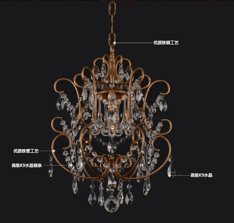 d350mm american country vintage wrought iron pendant light crystal k9 candle fixture lighting loft pendant lamps decoration