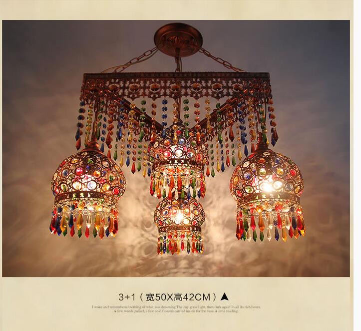 d50cm antique red crystal pendant lamps lighting, bohemian iron bar pendant light colorful crystal pendant light