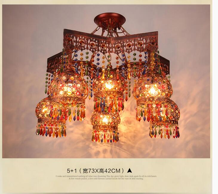 d50cm antique red crystal pendant lamps lighting, bohemian iron bar pendant light colorful crystal pendant light