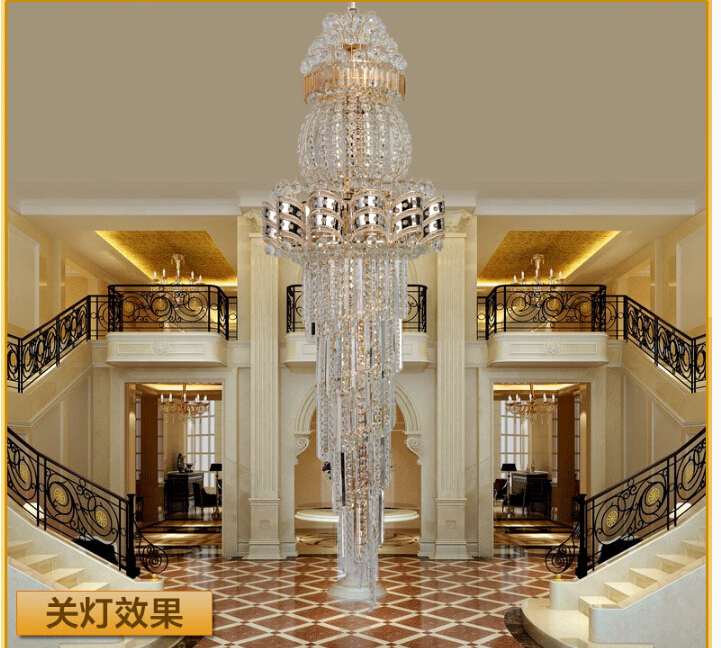 d550mm h1800mm s gold luxury crystal chandelier k9 crystal for el lobby double floor crystal e14*28 led lamp