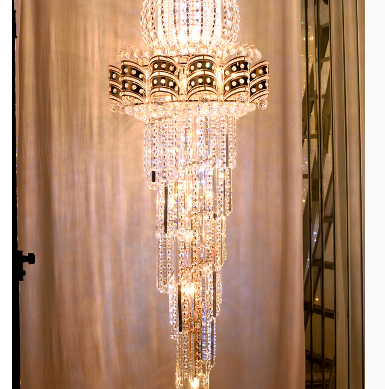 d550mm h1800mm s gold luxury crystal chandelier k9 crystal for el lobby double floor crystal e14*28 led lamp