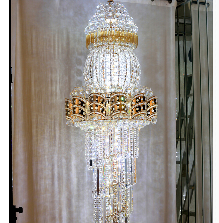 d550mm h1800mm s gold luxury crystal chandelier k9 crystal for el lobby double floor crystal e14*28 led lamp