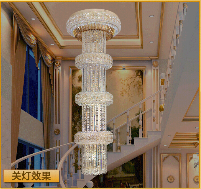 d600mm h2000mm s gold big luxury crystal chandelier k9crystal for el lobby double floor crystal e14*30 led lamp