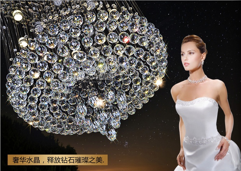 d600mm h700mm modern k9 crystal ball style k9 crystal chandelier large led clear crystal pendant lamps ac guaranteed