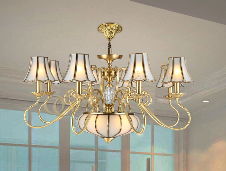 d950mm 8l brass candle chandelier ac90-260v glass lampshade copper material chandelier living room chandelier