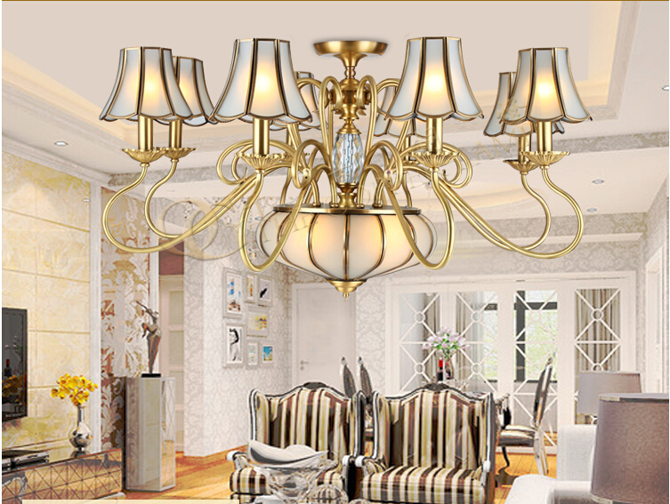 d950mm 8l brass candle chandelier ac90-260v glass lampshade copper material chandelier living room chandelier