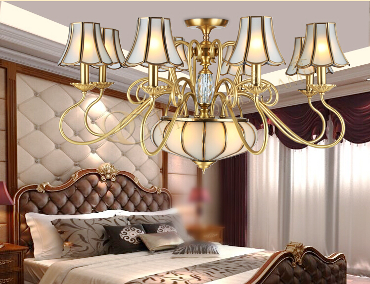 d950mm 8l brass candle chandelier ac90-260v glass lampshade copper material chandelier living room chandelier