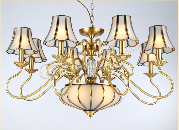 d950mm 8l brass candle chandelier ac90-260v glass lampshade copper material chandelier living room chandelier