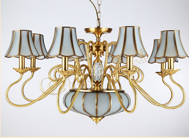 d950mm 8l brass candle chandelier ac90-260v glass lampshade copper material chandelier living room chandelier