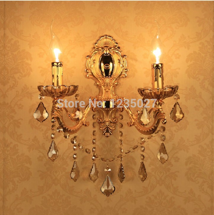 double head crystal decoration gold alloy single side e14 candle wall mounted indoor crystal wall lamps lighting