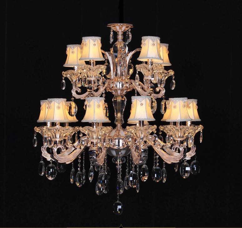 elegant 10+5-light fabric crystal chandelier sy4024/10+5l d860mm h800mm shades included