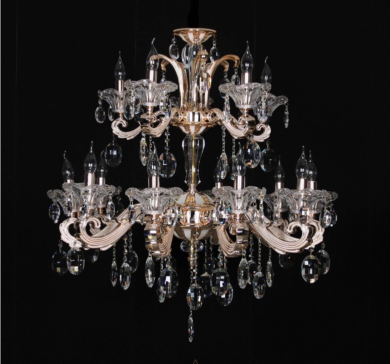 elegant 10+5-light fabric crystal chandelier sy4024/10+5l d860mm h800mm shades included