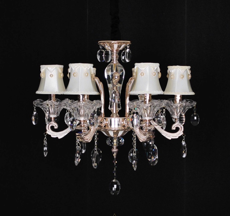 elegant 6-light fabric crystal chandelier sy4024/6l d660mm h600mm shades included