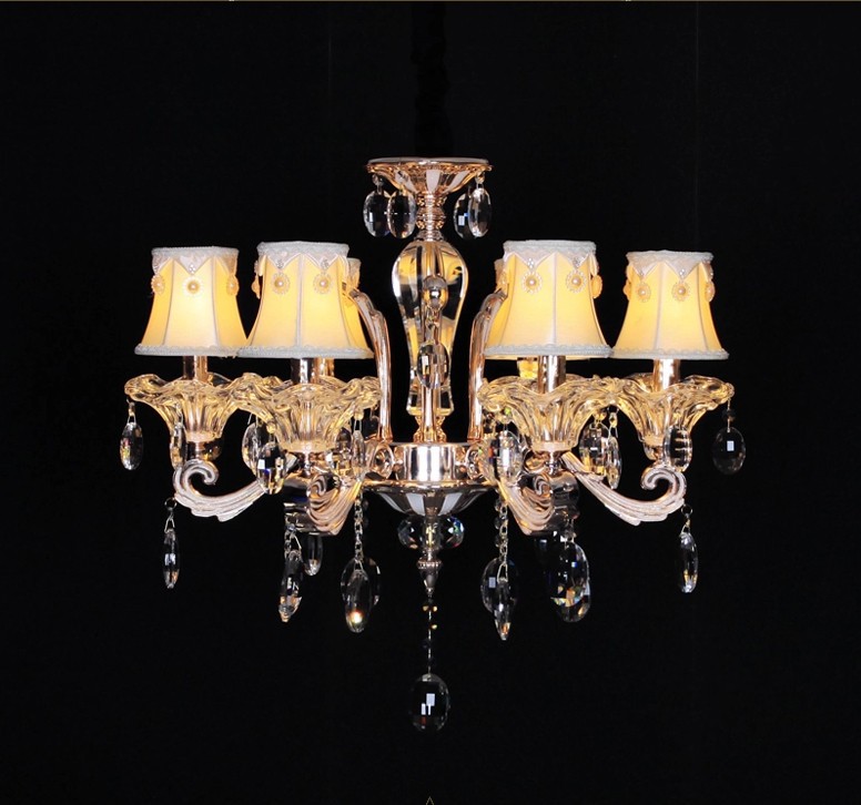 elegant 6-light fabric crystal chandelier sy4024/6l d660mm h600mm shades included