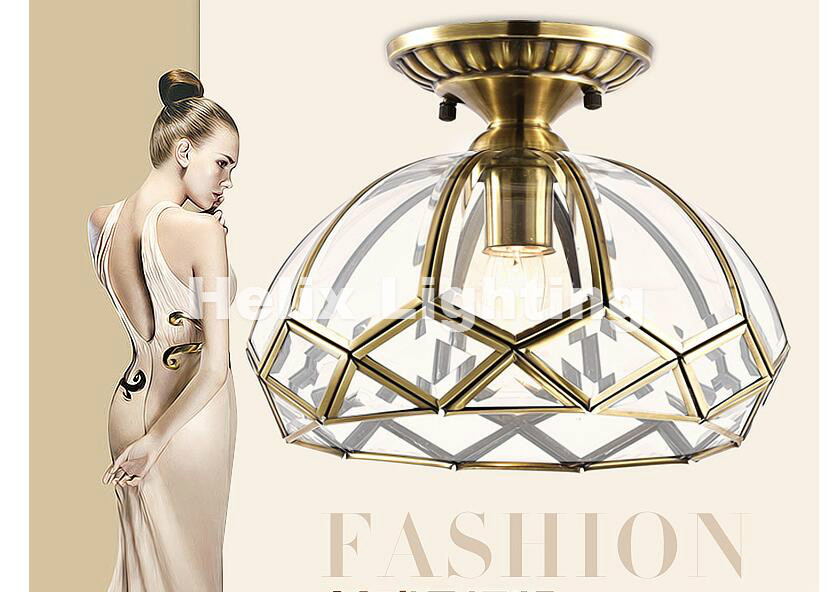 europe retro copper frosted glass foyer e27 led ceiling light lustre electroplated brass lights bedroom loft lamp