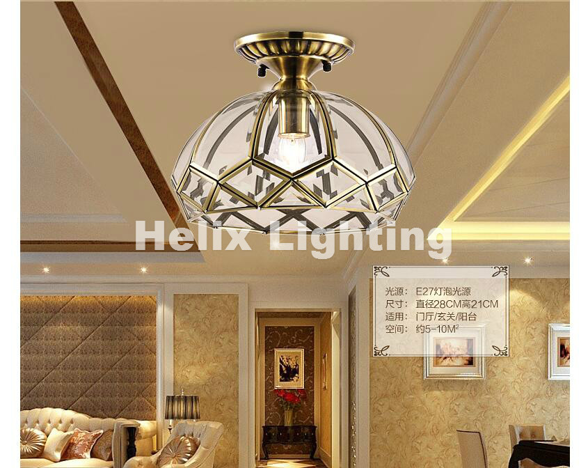 europe retro copper frosted glass foyer e27 led ceiling light lustre electroplated brass lights bedroom loft lamp