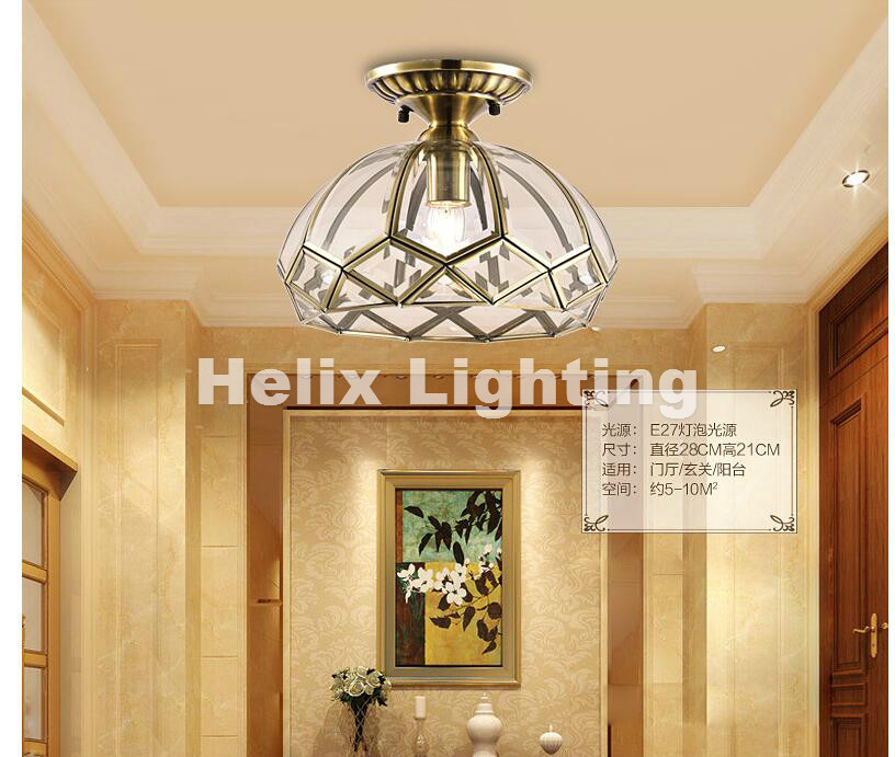 europe retro copper frosted glass foyer e27 led ceiling light lustre electroplated brass lights bedroom loft lamp