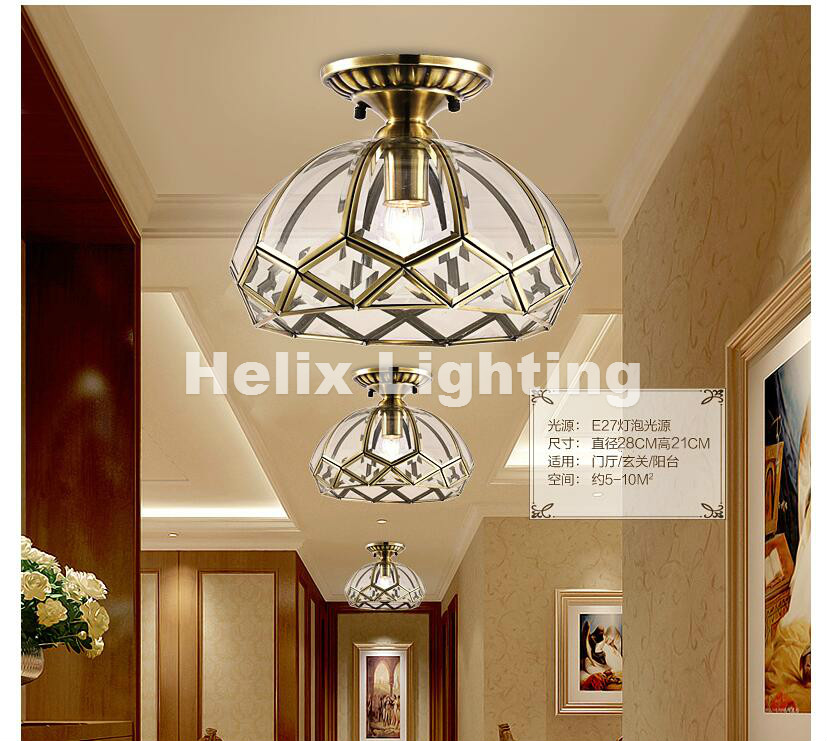 europe retro copper frosted glass foyer e27 led ceiling light lustre electroplated brass lights bedroom loft lamp