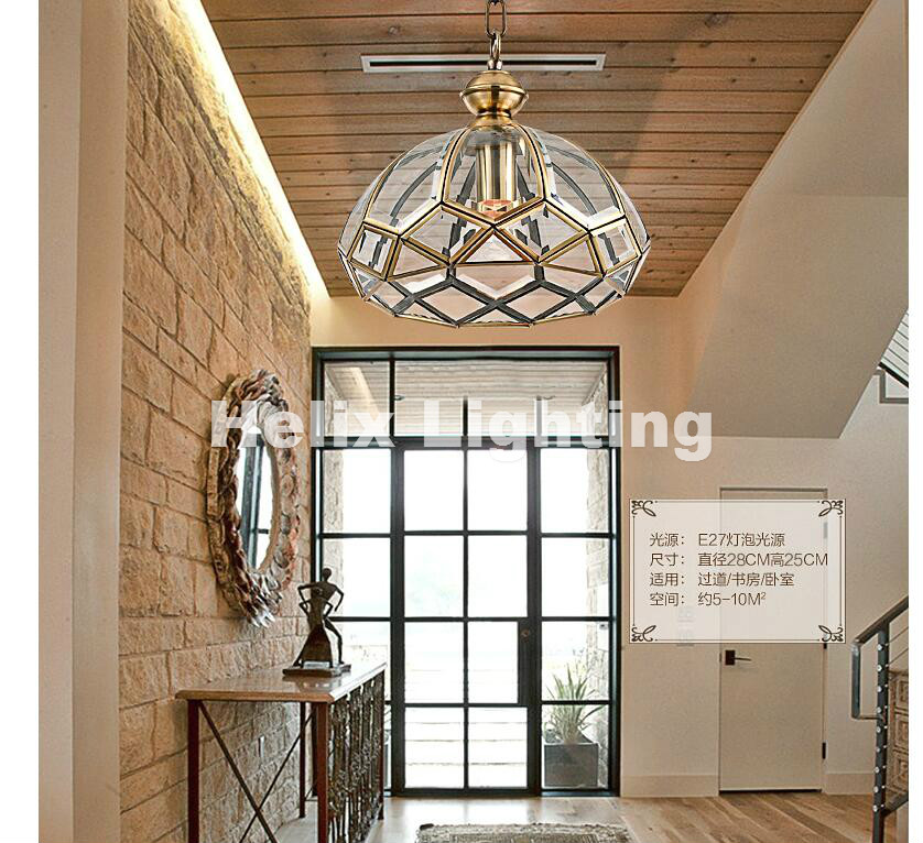 europe retro copper frosted glass foyer e27 led ceiling light lustre electroplated brass lights bedroom loft lamp