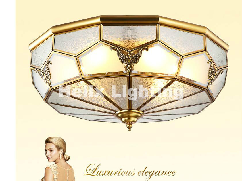 europe retro copper frosted glass foyer e27 led ceiling light lustre electroplated brass lights bedroom loft lamp