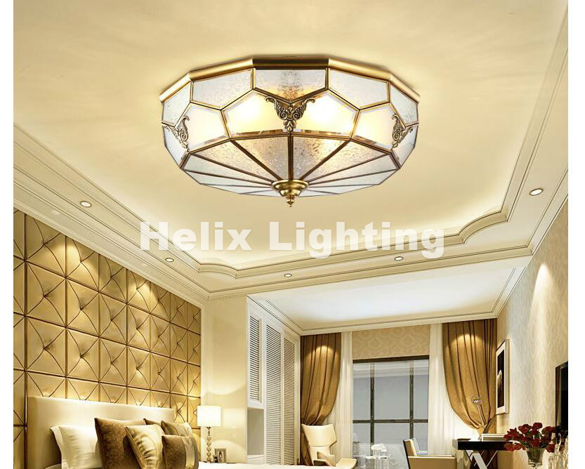 europe retro copper frosted glass foyer e27 led ceiling light lustre electroplated brass lights bedroom loft lamp