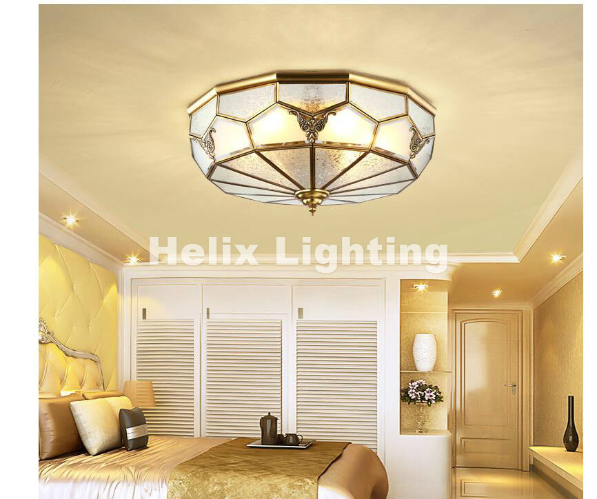 europe retro copper frosted glass foyer e27 led ceiling light lustre electroplated brass lights bedroom loft lamp