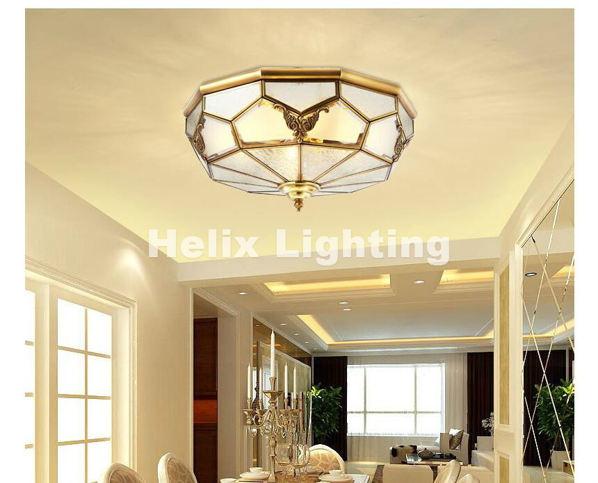 europe retro copper frosted glass foyer e27 led ceiling light lustre electroplated brass lights bedroom loft lamp