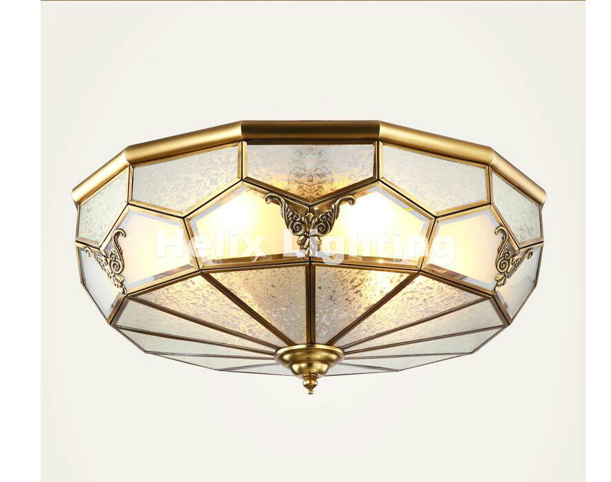 europe retro copper frosted glass foyer e27 led ceiling light lustre electroplated brass lights bedroom loft lamp