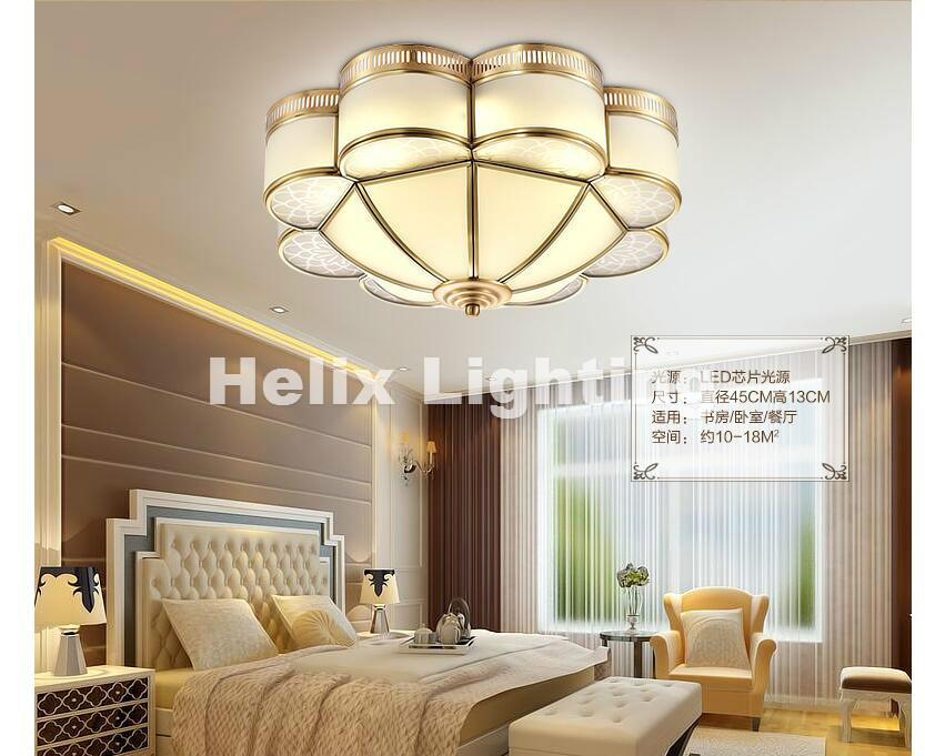 europe retro copper frosted glass foyer led ceiling light lustre electroplated brass ac lights bedroom loft lights