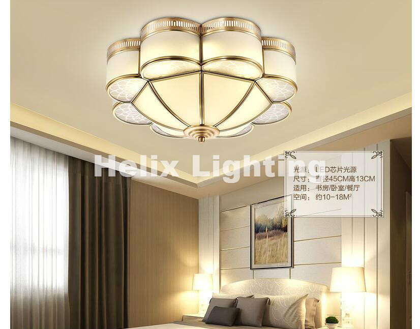 europe retro copper frosted glass foyer led ceiling light lustre electroplated brass ac lights bedroom loft lights