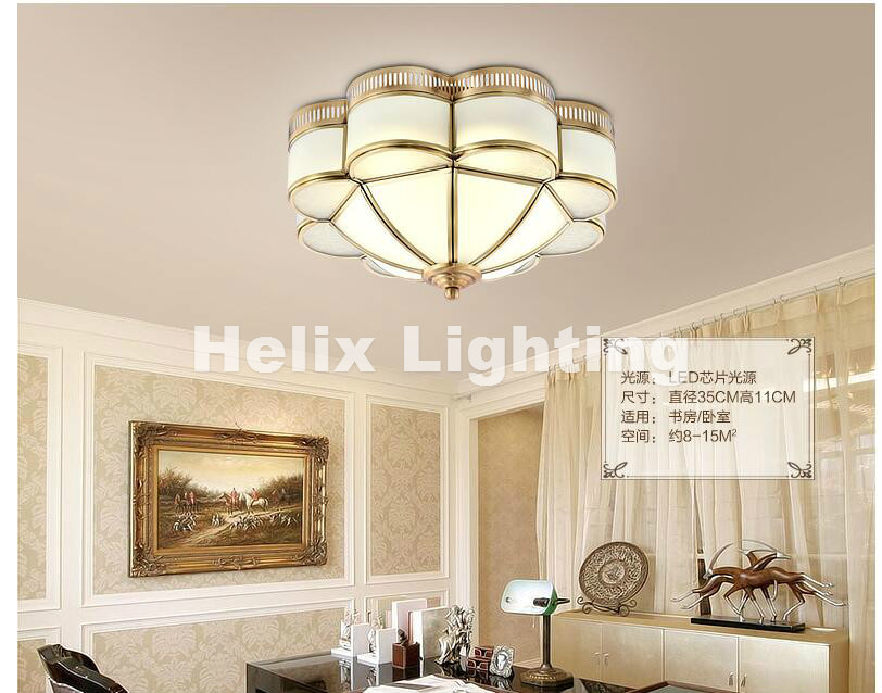 europe retro copper frosted glass foyer led ceiling light lustre electroplated brass ac lights bedroom loft lights